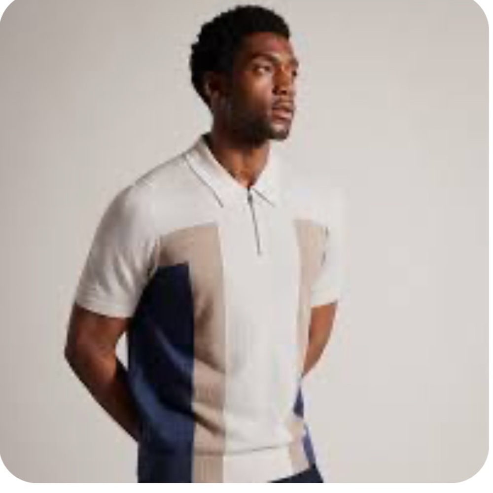 Ted Baker Larbrot Colour-Block Wool Zip Polo XL